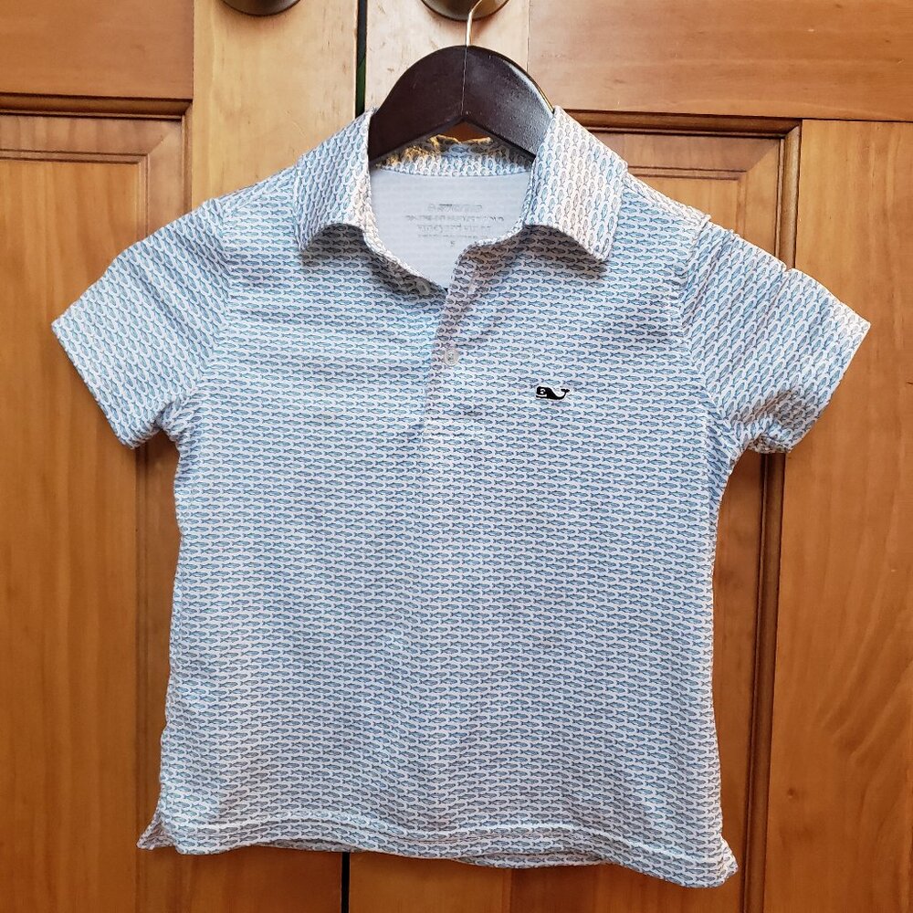 Vineyard Vines Boys' Whale Sankaty Polo 5T UPF 50 Sun Protection Blue White
